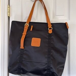 Bric's Black Bag with Tan Leather Patch